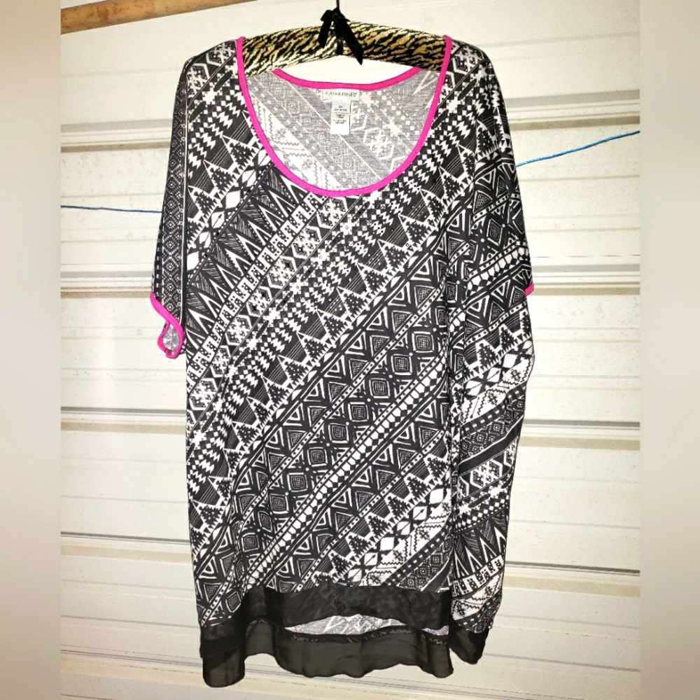 2X Plus Size 22/24 Catherines Summer top shirt black white women's
